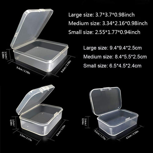 18 Pcs (3 sizes) Rectangle Mini Clear Plastic Storage Containers Box Case with lid for Items,Pills,Herbs,Baby products, Bead, Jewelry, and Other S...