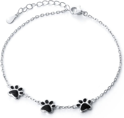 Ladytree S925 Sterling Silver Puppy Dog Cat Pet Paw Print Bracelets1...