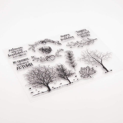 LZBRDY 6.7 by 8.9 Inch Autumn Trees Leaves Pumpkin Fruit Clear Stamp and Die Set for Card Making and Scrapbooking Thanksgiving Silicone Stamps and...