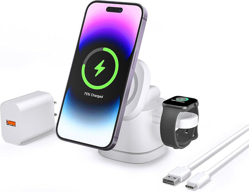 3 in 1 Wireless Charger for iPhone, Travel Wrieless Charging Station, Foldable Cube Charger Stand for Multple Devices for iPhone 15/14/13/12 Serie...