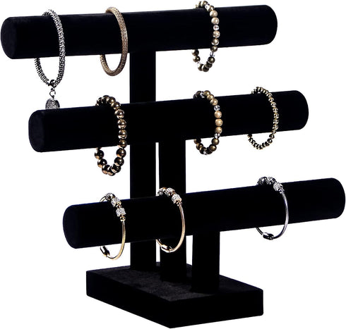 3 Tier Bracelet Holder,Bracelet Display Stand,Black Velvet Jewelry Organizer Displays for Necklace Scrunchies Watches Hair Ties....