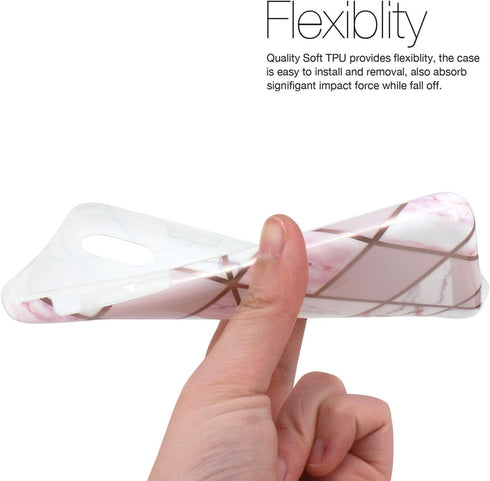 JAHOLAN Compatible iPhone X Case iPhone Xs Shiny Rose Gold Geometric Marble Design Clear Bumper Glossy TPU Soft Rubber Silicone Cover Phone Case -...