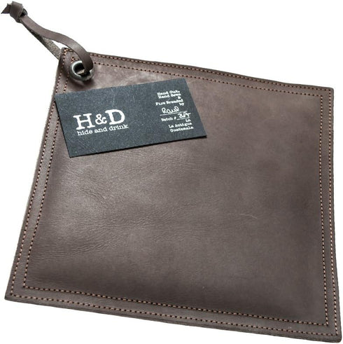 Rustic Leather Hot Pot Pad (Potholder), Double Layered, Double Stitched and Handmade by Hide & Drink (Espresso)...