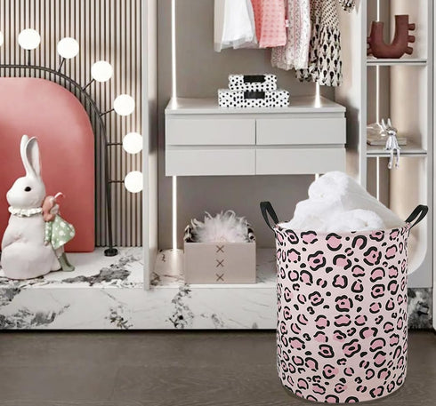 19.7 Inches Large Laundry Basket Waterproof Round Cotton Linen Collapsible Storage bin with Handles for Hamper Kids Room,Toy Storage(Leopard print...