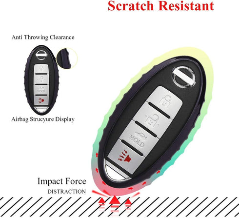 QBUC for Nissan Car Key Cover, 3 4 5 Button Case Key Fob Cover with Key Chain, Replacement Key Fob(Black)...