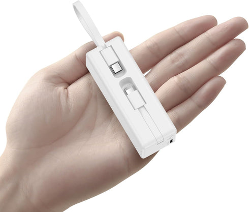 Mini Portable Charger Small Power Bank 5000mAh Battery Pack with Built-in USB C and LT Cables Ultra Compact Portable Charger for iPhone 15 14 13 1...