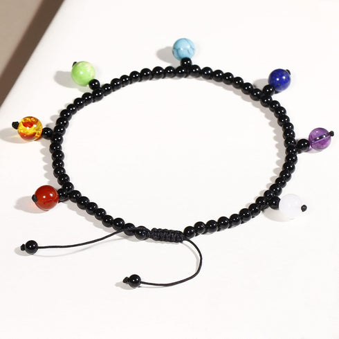 Jewever 7 Chakra Anklet Bracelet for Women Healing Bracelet with Real Stones Beach Foot Yoga Meditation Balance Healing Jewelry Anxiety Relief Adj...