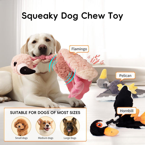 Cute Animal Squeaky Dog Toys for Large and Medium Breed Dogs and Pupplies, Stuffed Dog Chew Toys with Crinkle Paper and Durable Ropes, Soft Tug Pl...
