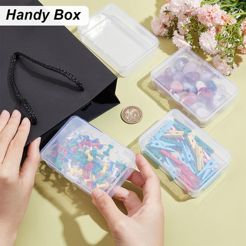 BENECREAT 12 Packs PP Plastic Bead Container Box, 3.7x2.6x1inch Rectangle Storage Organizer Box, Dustproof Case with Hinged Lid for Cards, Beads a...