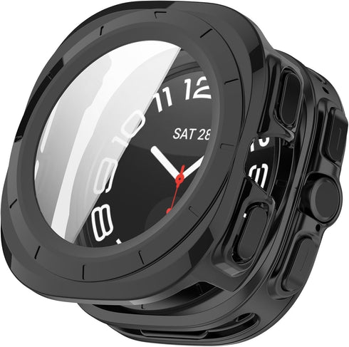 E ECSEM Waterproof Hard Case with Tempered Glass Compatible for Samsung Galaxy Watch 7 Ultra, Ultra-Thin Tough Cover for Galaxy Watch 7 Ultra Scre...