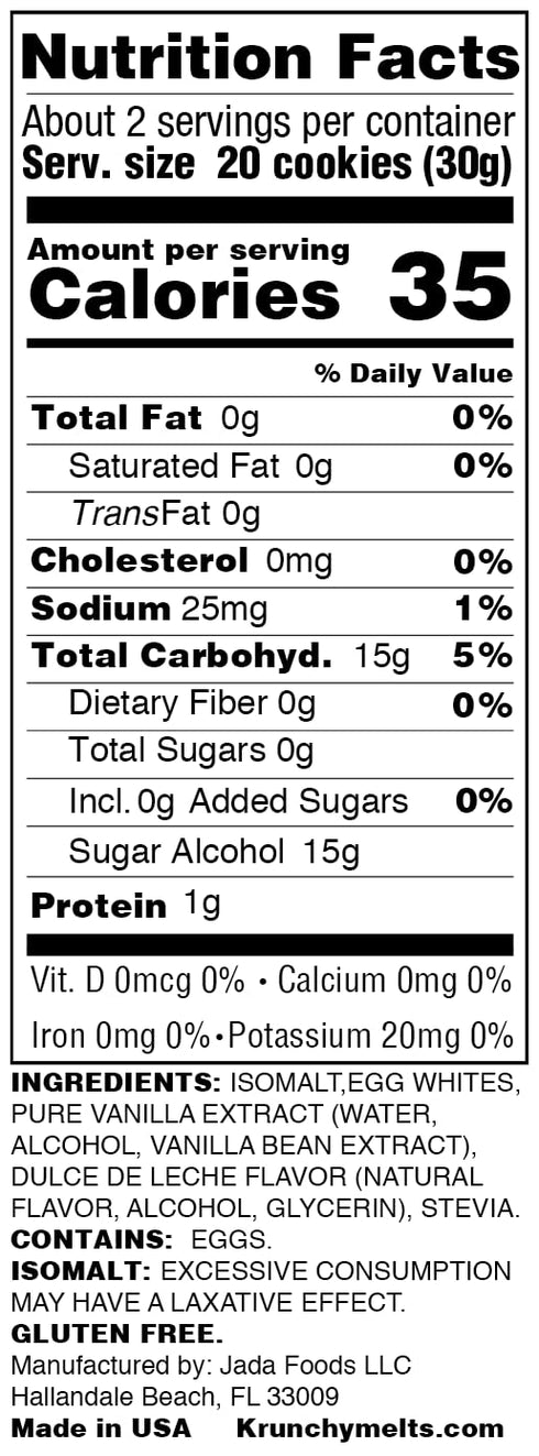 Krunchy Melts Original Sugar Free Meringue Cookies | Sugar Free Vanilla Flavor | Only 35 Calories Per Serving | Fat Free, Gluten Free, Dairy Free ...
