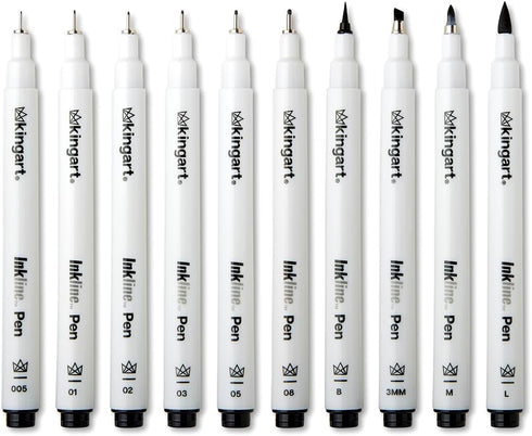 KINGART 430-10 PRO Inkline Black Micro Line & Precision Graphic Pens, 10 Assorted Nibs, BLACK Archival Waterproof Japanese Ink for Art, Illustrati...