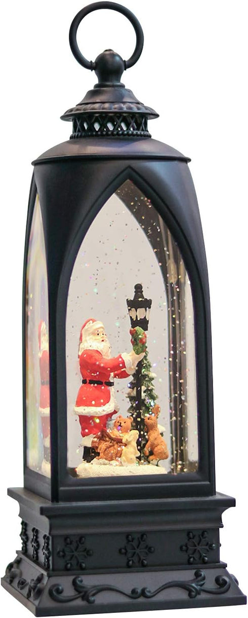 Eldnacele 12” Christmas Snow Globe Lantern Snowman with Music & Timer, USB Lined/Battery Operated Lighted Water Glittering Lantern for Christmas F...