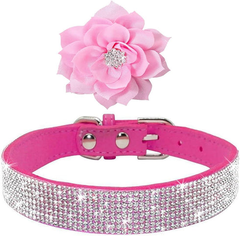 Cute Dog Collar with Bling Rhinestone, Fancy Crystal Diamond Glitter Pretty Jewel Soft Cat Collars for Small Medium Large Breed Dogs Girl Female P...