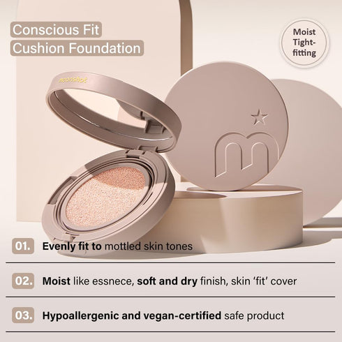 MOONSHOT KOREA Conscious Fit Cushion Foundation Medium Coverage, Long-Lasting & Buildable Foundation For A Smooth, Satin Finish, Vegan & Cruelty-F...