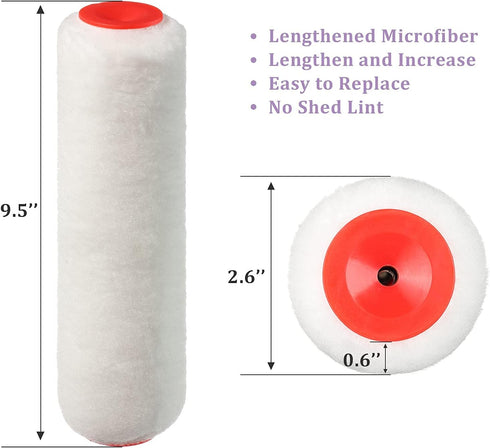 6FT Paint Roller Kits - 9.5 inches Roller Frame with 3 Paint Roller Covers and 60 inches Stainless Steel Detachable Handle - for Painting Walls an...