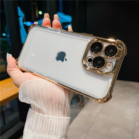 Clear Shockproof Case for iPhone 15 Pro Max, Military Grade Drop Protection Hard Electroplated Back Phone Cover with Anti-Fall Shock-Absorbing Cor...
