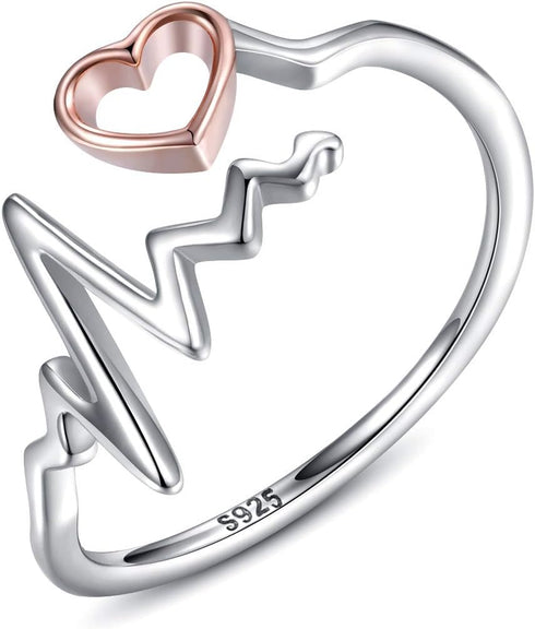 Sterling Silver Heartbeat Stethoscope Nurse Jewelry Set Ring Nurses Week Gift for Women Graduation Gifts for Nurse Doctor Medical Students Paramed...