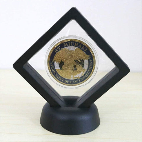Set of 2 Challenge Coins Display Stand, 3D Floating Clear Case, Jewelry, Specimen, Military Medal Holder Frame...