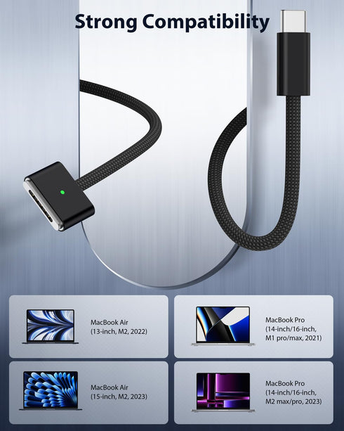 140W USB C to Magnetic 3 Cable 5Ft, Compatible with MacBook Air(13/15-inch, M3, 2024), MacBook Air (15-inch, M2, 2023), MacBook Air (13-inch, M2, ...
