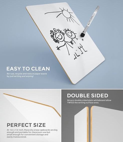 Nicpro 12 x 16 inches Lapboard Small Dry Erase Lap Board Double Sided with 3 Water-Based Pens Learning Mini Whiteboard Portable for Kid Student an...