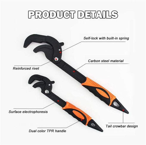 Adjustable Wrench Quick Multi-Function Spanner Power Grip Pipe Wrench Set 2 Pack compatible with 14-60mm Pipes Nuts Screws...