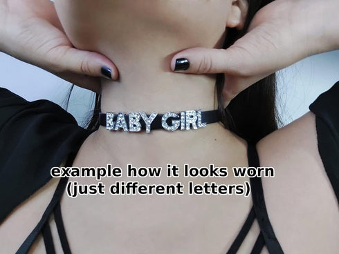 Naughty Choker Necklace - Cute Sexy Collar for Women Rhinestone Letters Black...