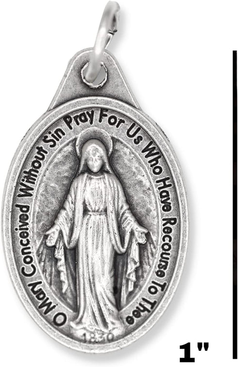 Bulk Pack of 5 - Miraculous Medal Pendant for Necklace -1" Oval Silver Oxidized Miraculous Medals Pendant for Necklace, Medals for Jewelry Catholi...