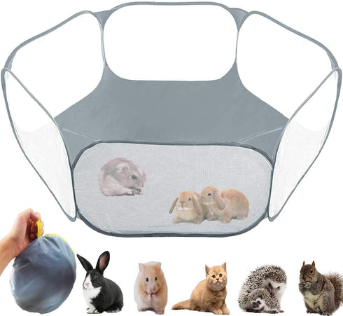 Small Animals Tent,Reptiles Cage,Breathable Transparent Pet Playpen Pop Open Outdoor/Indoor Exercise Fence,Portable Yard Fence (Grey)...