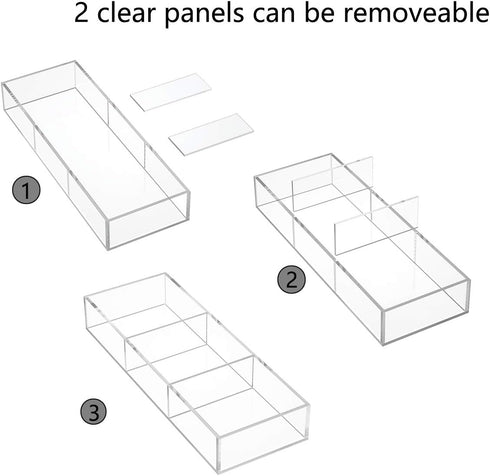 HIIMIEI 3 Section Acrylic Drawer Organizer Tray, Clear Desk Makeup Tray Organizer for Drawer, Office Shallow Drawer Organizer(11.8x4.3 inch)...