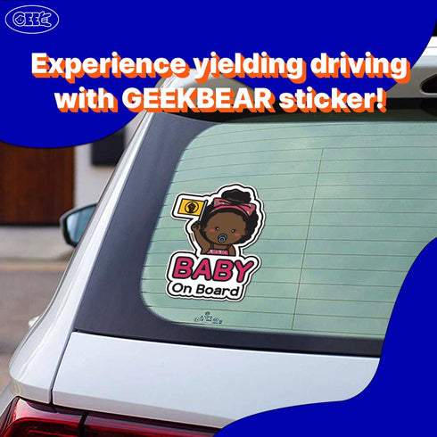 GEEKBEAR Baby on Board Car Sticker - Character Design, Reflective, Weather-Resistant (08. Afro-American Girl)...