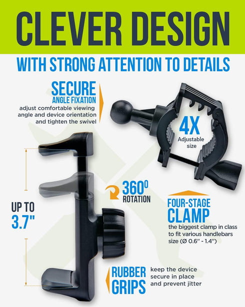 Bike & Motorcycle Phone Mount - for iPhone 14 Pro (13, 12, SE, Plus/Max), Galaxy s22 or Any Cell Phone - Universal Handlebar Holder for ATV, Bicyc...