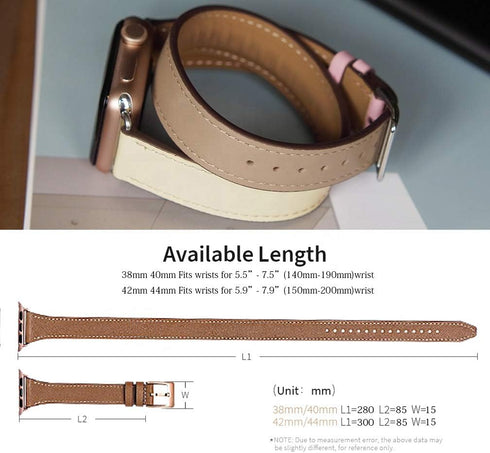 Bestig Bands Compatible with Apple Watch Band 40mm 41mm 38mm 42mm(Series 10) Women Men, Genuine Leather Double Tour Designed Slim Thin Strap for i...
