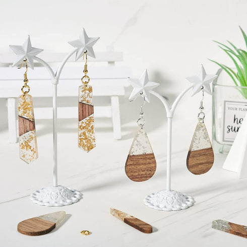 FASHEWELRY 24Pcs Gold Foil Resin Wood Earring Charms Teardrop Drop Rectangle Wooden Earring Blanks Geometry Boho Charms Wooden Earring Pieces for ...