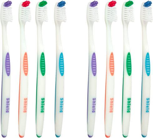 Falcon Toothbrush with Curved Filaments, Deep Reach (Family Care - Medium Bristles), 4 Colors - 8 Count (Pack of 1)...
