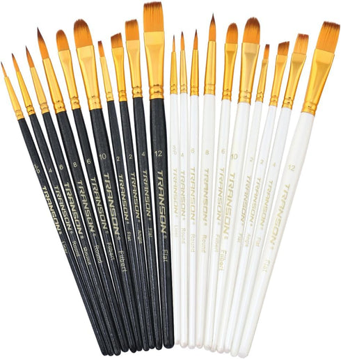 Transon 20pcs Artist Painting Brush Set for Acrylic Watercolor Gouache Hobby Craft Face Rock Painting Black and White Color...