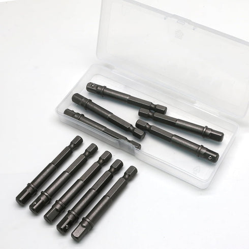 10Pcs 1/4 Inch Socket Adapter Set, Impact Driver Socket Adapter Hex Shank Square Socket Bit Adapter for Automotive DIY, Silver...