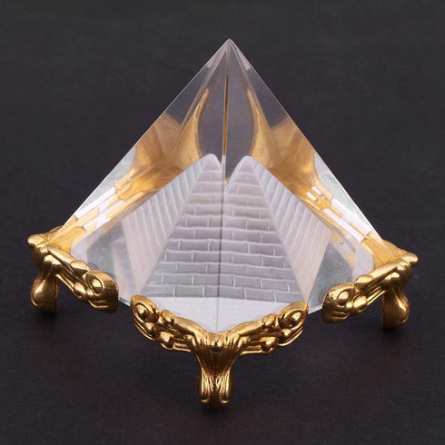Hztyyier Crystal Pyramid Prism Feng Shui Egyptian Pyramids Figurine Statue with Gold Stand Good Luck Crafts Pyramids Home Office Decoration Good L...