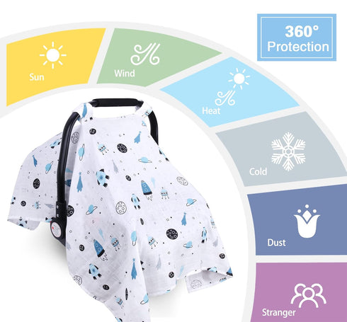 Muslin Car Seat Covers for Babies, Lightweight Infant Carseat Canopy, Breathable Baby Carrier Cover, Newborn Boys Girls Shower Gift, Fit Spring Su...
