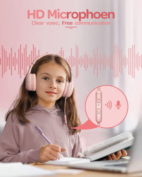 Kids Headphones with Microphone Foldable Stereo Tangle-Free 3.5mm Jack Wired Cord On-Ear Headset for Children/Teens/Boys/Girls/Smartphones/School/...