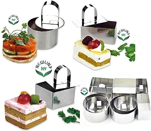 NewlineNY Stainless Steel Dessert Rings (12 Pcs) Round Square Rectangular Appetizers Molded Salads, Cakes Mousse Molding Layering Cake Cutter...