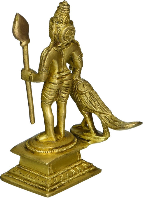 God Murugan Swami Miniature Brass Statue with Peacock, Handcrafted Decor Item for Home, Temple, Gifting & Car, 2.25 x 3 x 4.3 Inches...