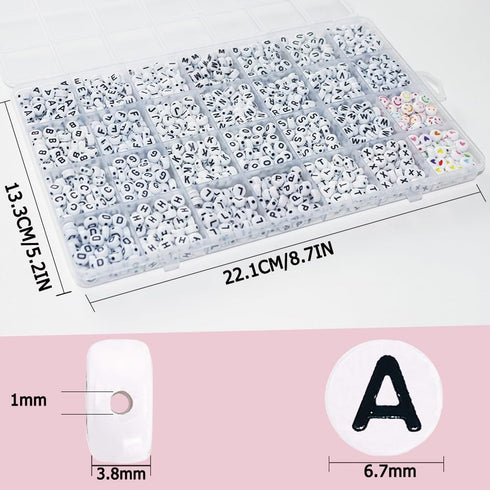 Alphabet Beads A-Z 1400Pcs Letter Beads, Acrylic 4x7mm Round Letter Beads Kits,Black Digit and Colorful Smile Beads for Bracelets Necklaces DIY Je...