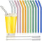 Glass Straws - Reusable Bent Drinking Straws with 2 Cleaning Brushes, Multicolor, 12 Pack...