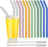 Glass Straws - Reusable Bent Drinking Straws with 2 Cleaning Brushes, Multicolor, 12 Pack...