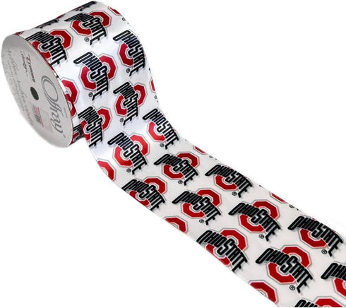2.5" Ohio State Ribbon, Licensed by Offray Ribbon - Officially Licensed (White - 5 Yards (15 Feet))...