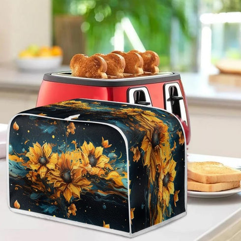 2 Slice Toaster Cover Splash Oil Painting Sunflower Plus Size Toaster Dust Cover Microwave Oven Cover Dust and Fingerprint Protection (14x14")2PCS...