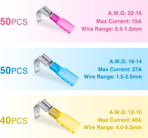 Nilight 140PCS Heat Shrink Piggy Back Spade Terminals Connectors Assortment Kit 22-16/16-14/12-10 AWG Spade Quick Splice Crimp for Auto Cars Truck...