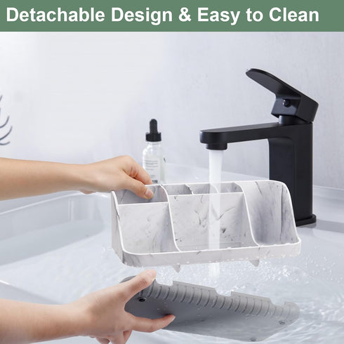 Marble Bathroom Countertop Organizer - Detachable 7 Slots Kids Electric Toothbrush and Toothpaste Holde Drainage for Bathroom Accessories Organiza...