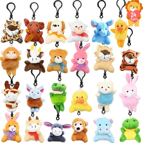 24PCS Small Stuffed Animals Plush Toys Set, Little Mini Animal Plush Toy Animals Keychain for Kids Easter Eggs Filler, Classroom School Exchange P...
